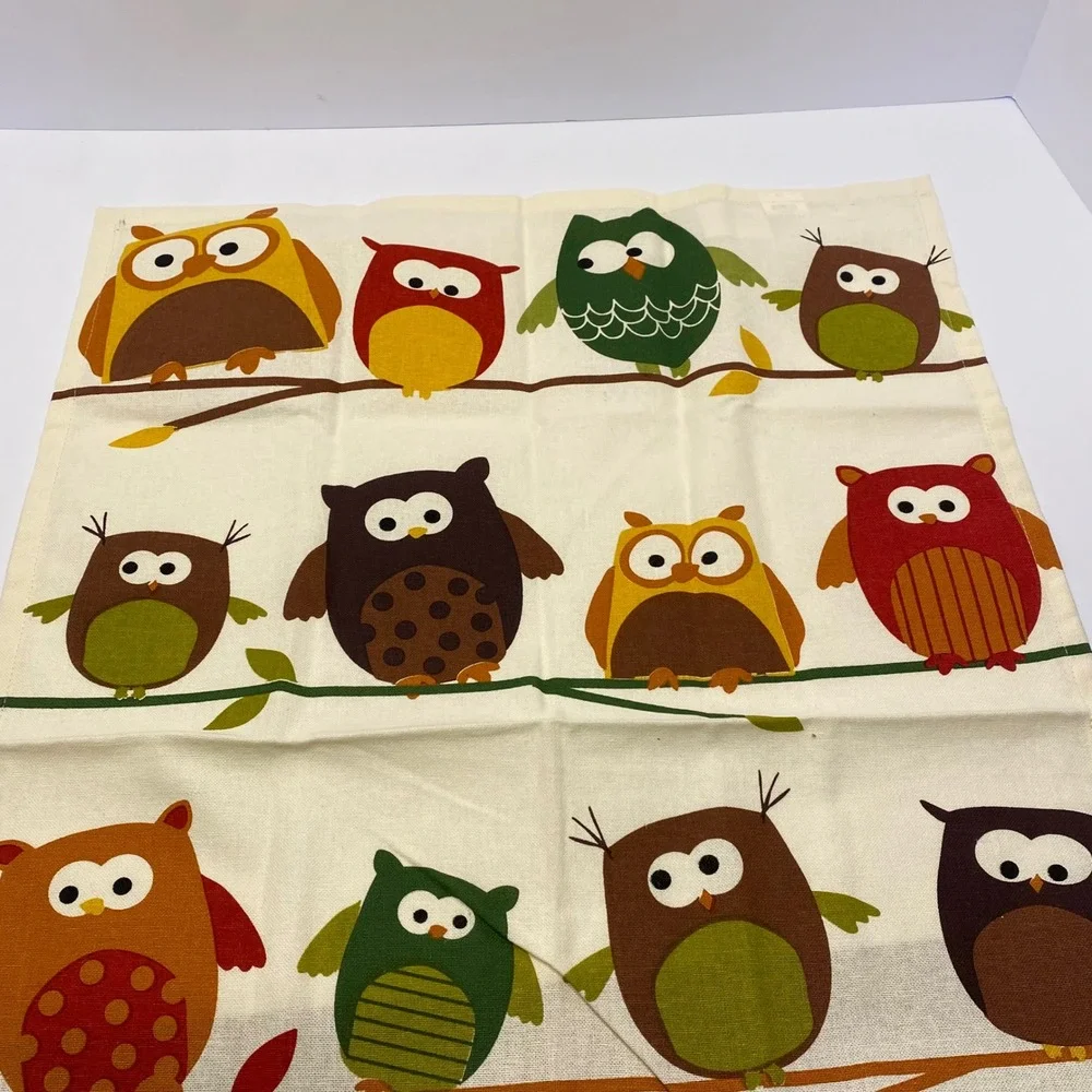 Two Vintage Owl Kitchen Towels Green White Red Excellent Retro Gingham